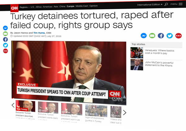 Headlines are full of atrocities, often in situations that are complex or conflicted. The government's crackdown on alleged "coup plotters" in Turkey has been accused of massive human rights violations (Image: CNN website)