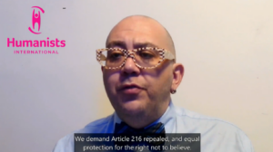 Onur Romano delivering the statement by video