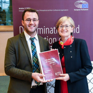Humanists International CEO, pictured with Mairead McGuinness, during her tenure as Vice-President of the European Parliament